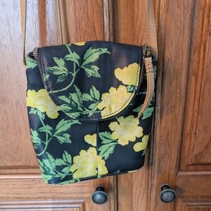 Elegant Floral Black and Yellow Crossbody Bag